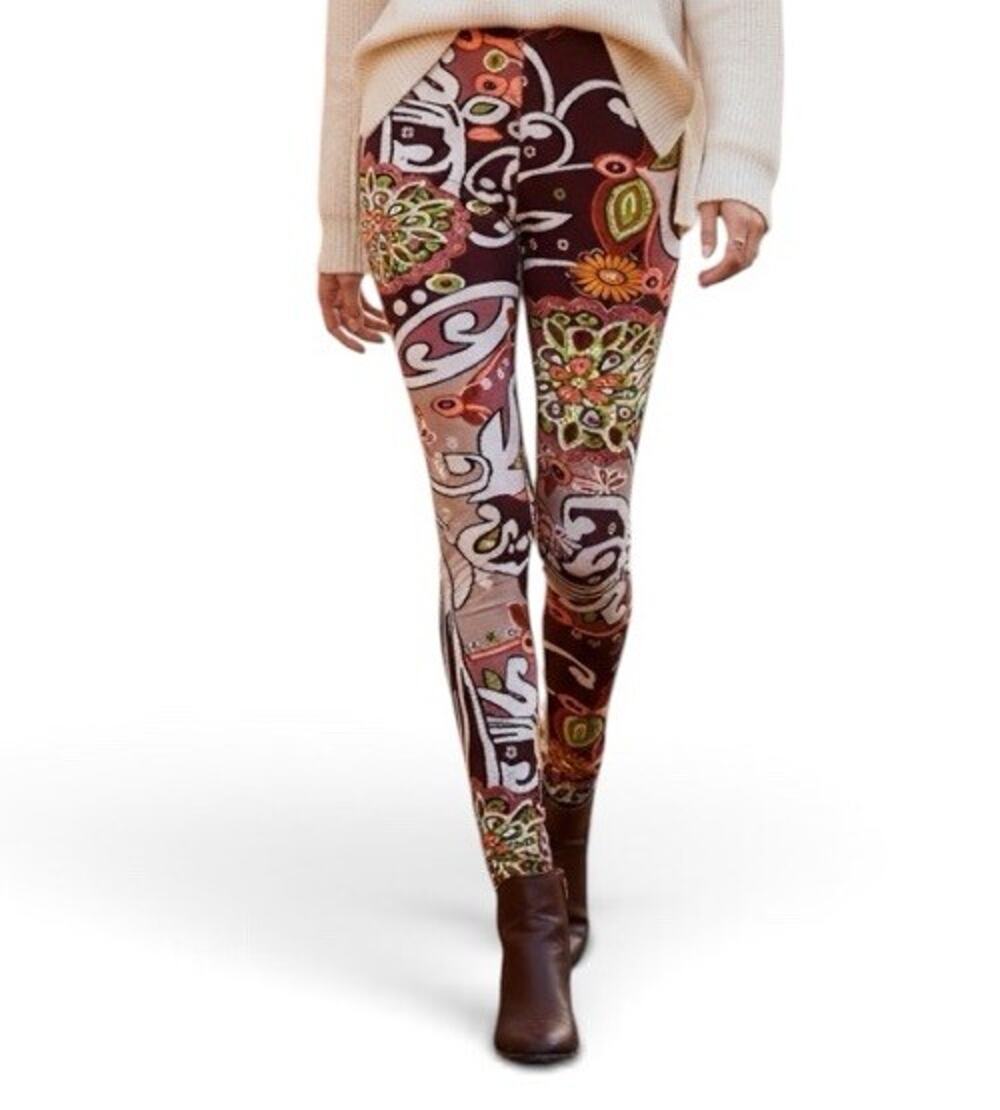 Win Win Super Soft Leggings Abstract Print Womens S-L Wine Polyester Stretch 26”